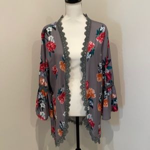 Gray Floral Cardigan